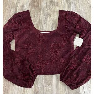 Altar’d State Burgundy Lace Crop Top Size XL Msrp $59